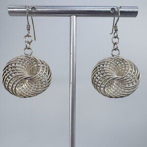 Knot Design Circle Dangle Earrings VTG Sterling Silver 925 Size 1.5" Length